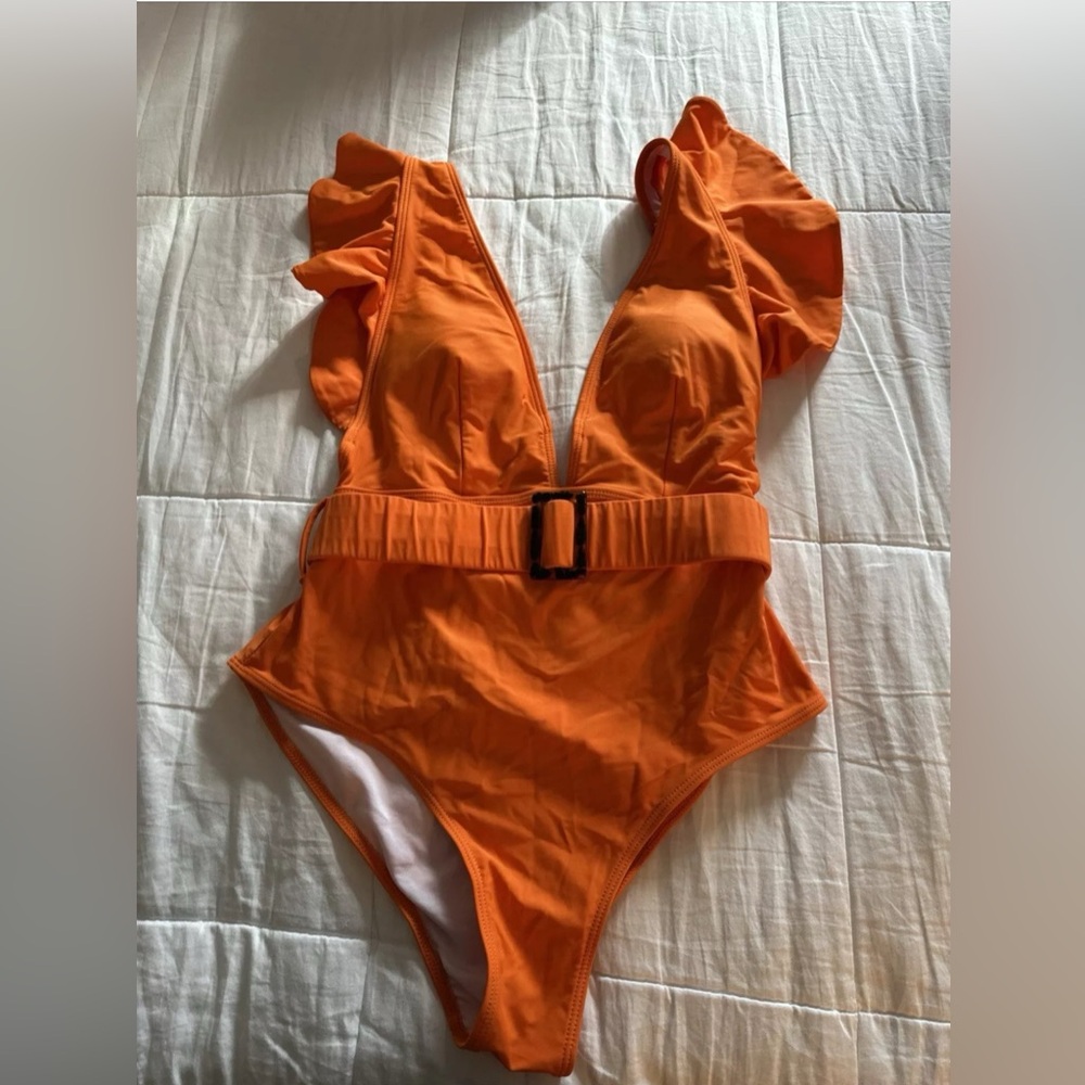 Orange Ruffled One-Piece Swimsuit